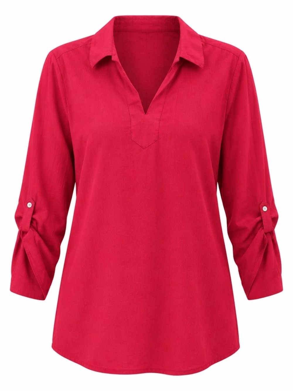 Foxcroft . Red Split-Neck Roll-Tab Tunic. 50+ SPF.